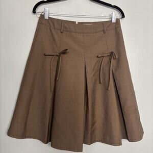 Find Me Now Women’s Brown Mid Length Skirt Ties Small Boho Pleats Office Easter